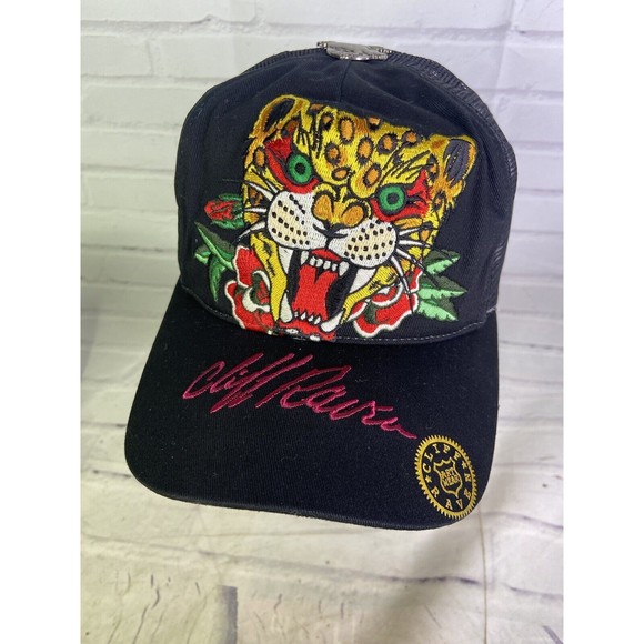Cliff Raven Artwear Tiger Ed Hardy Tattoo Embroidered Mesh Back Snapback Hat Cap - Picture 2 of 9